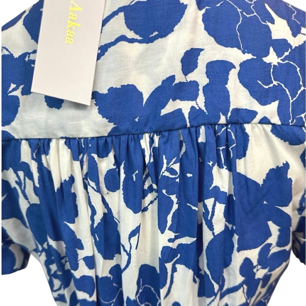 NWT Aakaa Anthropologie Small Side Cutout Blue White Maxi Artsy Festive Dress - Picture 13 of 16